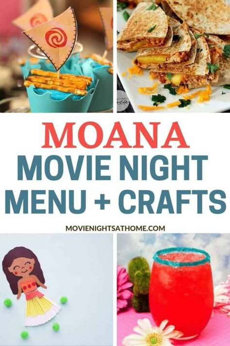 Disney Movie Themed Food, Moana Movie Night, Movie Night Recipes, Disney Movie Themed Dinner, Movie Nights At Home, Family Movie Night Snacks, Disney Movie Night Menu, Disney Themed Movie Night, Disney Movie Night Food