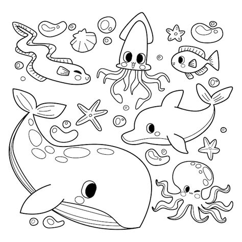 Free vector hand drawn kawaii coloring b... | Free Vector #Freepik #freevector #kawaii-coloring-page #coloring-pages #cute-kawaii #adorable Dog Coloring Book, Dolphin Coloring Pages, Fish Coloring Page, Valentines Day Coloring Page, Valentines Day Coloring, Animal Coloring Books, Mermaid Coloring, Animal Coloring, Animal Coloring Pages