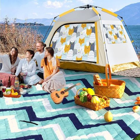 Outdoor Sandproof Waterproof Picnic Blanket, Extra Large 80" x 80" Foldable Machine Washable Mat for Indoor Crawling Blanket, Park, Travel, Camping, Beach Blanket Waterproof Picnic Blanket, Emergency Blanket, Picnic Backpack, Outdoor Blankets, Camping Beach, Camping Mat, Outdoor Concert, Picnic Mat, Camping Blanket