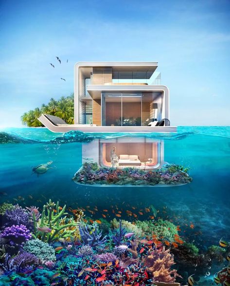 This $1.8 million “floating seahorse” house features a glass-walled underwater bedroom — Quartz Underwater Bedroom, Underwater Room, Underwater House, Dubai Houses, Aesthetic Interior Design, Interior Design Rustic, Floating House, Interior Design Art, Best Interior Design