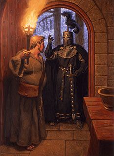 "The Black Knight" From the illustrated book Robin Hood. (1989) Signed by Greg Hildebrandt. Brothers Hildebrandt, Knights Art, Greg Hildebrandt, The Black Knight, Dungeons And Dragons Art, Black Knight, Knight Art, Medieval Armor, Medieval Knight