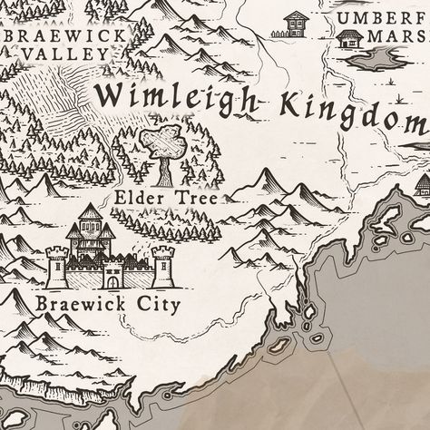 I am abundantly thrilled to reveal the map of Visennore. A small, island-like continent that houses three kingdoms (but once, so many more). It has a range of environments from lush forests, mountain peaks, beachy cities, and chilly northern cities. This beautiful map was made by @dewiwrites who took my own sketch (the hand drawn map in this carousel) and made it so much more clean and workable for print. This is PROFESSIONAL, folks. Dewi was wonderful to work with and I adore this map. I hop... Village Sketch, Forest Village, I Hop, Hand Drawn Map, Drawn Map, Three Kingdoms, Mountain Peak, Small Island, The Map