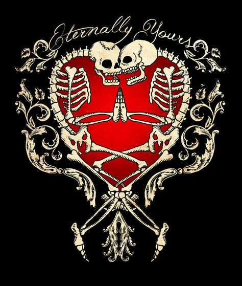 Skull Love Art, Eternally Yours Tattoo, Eternally Yours, Skull Love, Skulls And Bones, Skeleton Love, Sugar Skull Art, Skull Artwork, Skeleton Art