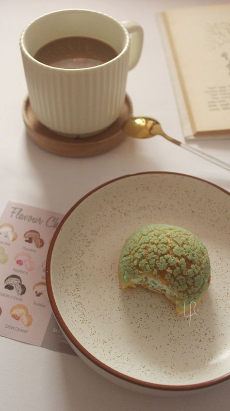 Liratelier Home Cafe | Mint chocolate flavored choux au craquelin from Amami Sweets, photographed by Liratelier Cafe Photography, Photography Artwork, Home Cafe, Mint Chocolate, Chocolate Flavors, Mint, Cafe, Baking, Photography