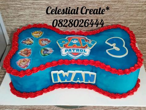 Paw patrol buttercream plain bone shape cake Paw Patrol Dog Bone Cake, Paw Patrol Bone Cake, Paw Patrol Buttercream Cake, Dog Bone Cake, Golden Bday, Paw Patrol Birthday Theme, Paw Patrol Birthday Cake, Paw Patrol Girl, Shape Cake