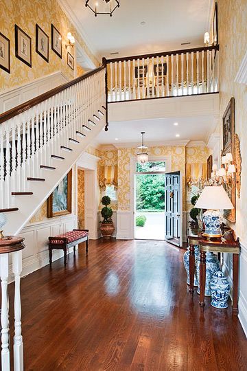 Chinoiserie Chic: The Chinoiserie Foyer Colonial House Entryway, House Entryway, Entryway Floor, Georgian Colonial, Center Hall Colonial, Colonial Interior, Clarence House, Foyer Decorating, Greenwich Ct