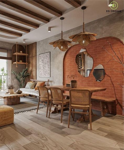 Indian Rustic Interiors, Terracotta House, Earthy Interiors, Minimalist Home Furniture, Resort Interior Design, Sanctuary Home, Indian Interior Design, Indian Living Room, Concrete Effect Paint