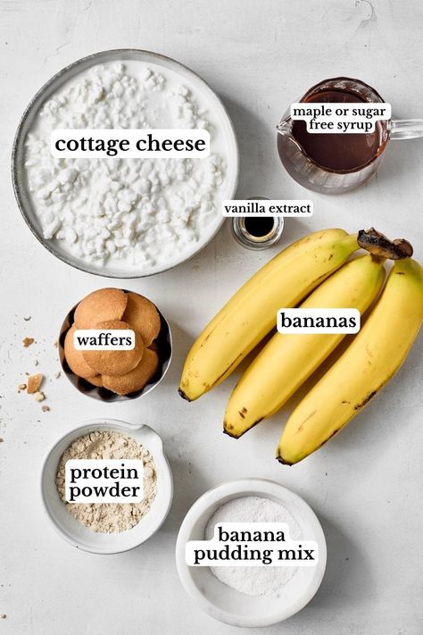 High Protein Banana Pudding - Healthy Little Peach Protein Banana Pudding, Healthy Banana Pudding, Healthy Little Peach, Easy Protein Pancakes, Pudding Healthy, Cottage Cheese Desserts, Banana Cream Pudding, Sugar Free Maple Syrup, Healthy High Protein Meals