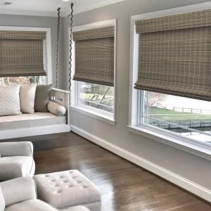 Arlo Blinds Privacy Gray-Brown Cordless Light-Filtering Bamboo Woven Roman Shade 27 in. W x 60 in. L (Actual Size) - 04CBP270600 - The Home Depot Textured Window Treatments, Bamboo Roman Shades, Window Molding, Sunroom Designs, Shade Store, Bamboo Blinds, Kitchen Blinds, Bamboo Shades, Woven Wood