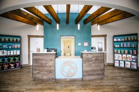 Veterinary Hospital Design, Clinic Reception, Veterinary Office, Veterinary Receptionist, Hospital Ideas, Clinic Decor, Lobby Ideas, Blue Frog, Future Office