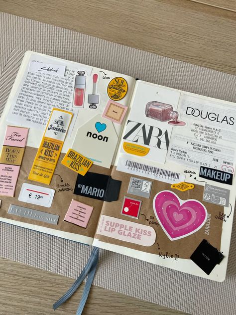 #junkjournal #junkjournalinspiration #junkjournalideas #ideas #toofacedmakeup #dior #soldejaneiro #makeup #makeupbymario #kyliecosmetics #rembeauty #subdued #sticker Make Up Journal, Magazine Junk Journals, Junk Journal Cover Page, Learning Diary Ideas Fashion, Best Journals To Buy, Junk Journal Inspo Aesthetic, Junk Book Ideas, Simple Aesthetic Journal Ideas, Junk Journal Spread Ideas