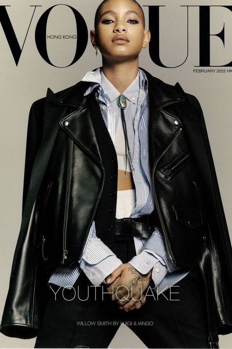 Willow Smith graces the cover of Vogue Hong Kong's February 2022 Issue. The singer, songwriter, actor, and dancer is styled in our Polo Ralph Lauren moto leather jacket and striped shirt, along with Ralph Lauren's vest, pants, and other signature pieces to complete the look. Ralph Lauren Leather Jacket, Cover Of Vogue, Moto Leather Jacket, Ralph Lauren Vest, Willow Smith, Vogue Men, Uni Outfits, Vintage Fashion Photography, Vogue Covers