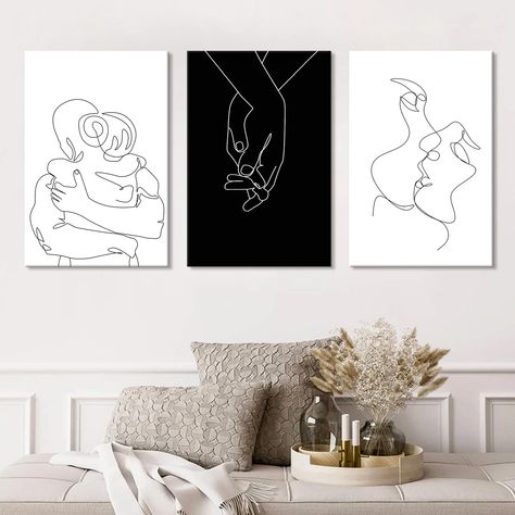 Painting For Couples, Line Drawing Art, Silhouette Wall Art, Abstract Pictures, Art Minimaliste, Minimalist Wall Decor, Living Room Wall Decor, Black And White Canvas, Artwork Pictures