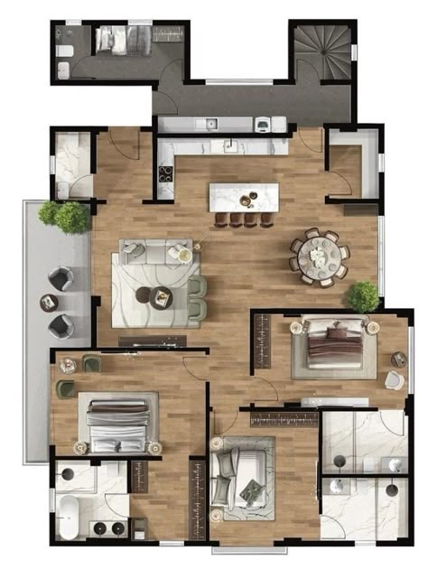 Big Apartment Layout, Big Apartment Floor Plan, Apartment 2 Bedroom, Big Apartment, Simple Floor Plans, Diy House Plans, House Floor Design, Small House Floor Plans, Casas The Sims 4