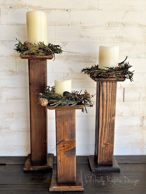 Rustic Wood Candle Holder, Farmhouse Candle Holders, Rustic Table Decor, Table Centerpiece, Candle Pillars, Candle Pedestal Wood Block Candle Holder, Candle Pillars, Rustic Wood Candle Holders, Farmhouse Candle Holders, Tre Kunst, Wooden Candlesticks, Candle Table Centerpieces, Farmhouse Candle, Wood Deco