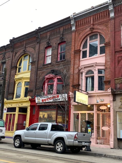 Cool facades in my... village (east of Sherbourne Street on Queen East, Toronto) Toronto Street, Old Toronto, Toronto Life, Beautiful Architecture, Facades, Spring Break, Toronto, Queen, Architecture