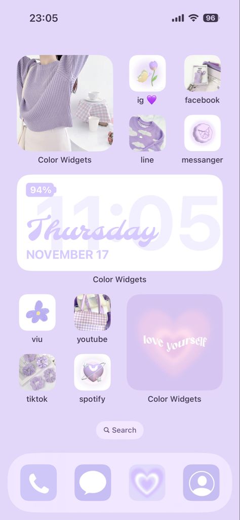 Widgets Homescreen, Ios16 Aesthetic, Iphone Widgets Aesthetic, Lilac Theme, Homescreen Layout Iphone, Android Widgets, Widgets Aesthetic, Iphone Widgets, Android Theme