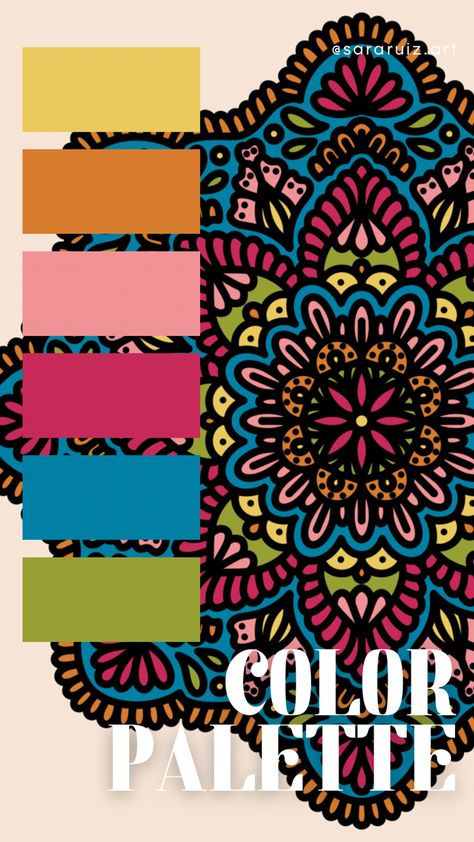 Mandala Colour Palette, Indian Colour Palette, Mexican Color Palette, Colour Template, Bohemian Color Palette, Colour Palate, Bright Color Palette, Easy Rangoli Designs Videos, Mexican Colors