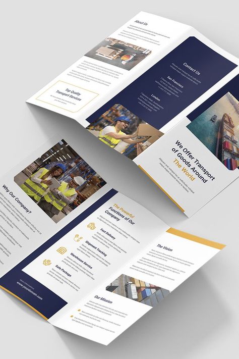 Transportation – Brochures Print Templates artbart Company Folder Design, Company Folders, Company Brochure Design, Leaflet Template, Transport Logistics, Brochure Design Layouts, Brochure Trifold, Brand System, Brochure Design Creative