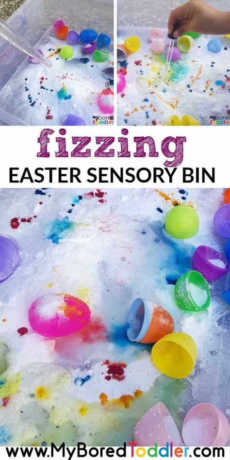 Our fizzing Easter Sensory bin for toddlers was SO MUCH FUN! I really think your toddler (and older kids too) will enjoy this Easter activity idea. Easter Sensory Bin, Sensory Bin For Toddlers, Easter Sensory, Easter Activities For Toddlers, Easter Craft Activities, Easter Crafts For Toddlers, Easter Activity, Easter Preschool, Easter Activities For Kids