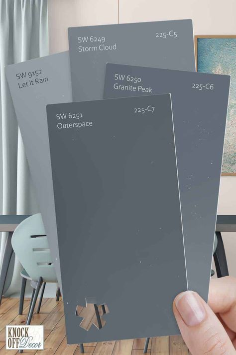 Outerspace Sherwin Williams, Sherwin Williams Paint Gray, Blue Gray Paint Colors, Blue Gray Paint, Moody Decor, Home Bar Design, Paint Color Inspiration, Space Painting, Favorite Paint Colors