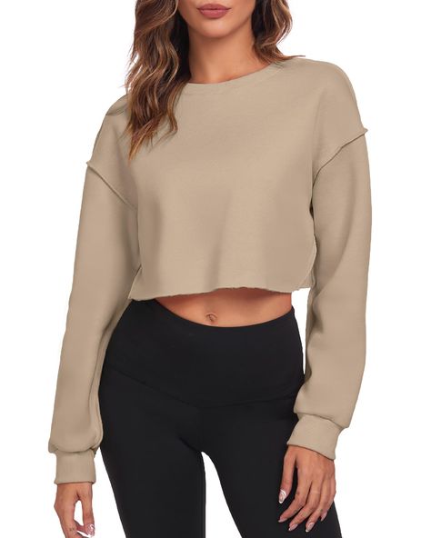 Long Sleeve Activewear, Cream Crop Top, Outfit Yoga, Sweatshirts For Women, Crop Top Casual, Sweatshirt For Women, Cropped Sweatshirt, Pullover Designs, Athletic Outfits