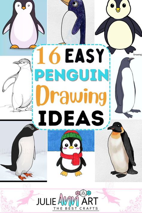 Paint Penguin Easy, Winter Symbols Drawings, Draw A Penguin, Pictures Of Penguins, Winter Penguin Art, Birds In Winter Painting, Winter Animal Watercolor, How To Draw A Penguin Step By Step, How To Paint A Penguin