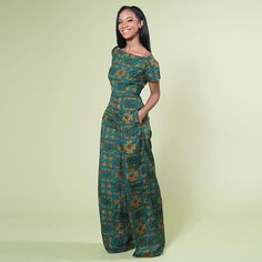 New from Zephans & Co.: Levictoria Danielle Jumpsuit in Green • available at zuvaa.com + enjoy FREE shipping in the US only Ankara Jumpsuit, African Chic, Style Africain, Afrikaanse Mode, Jumpsuit For Women, African Inspired Fashion, Printed Wide Leg Pants, African Print Dresses, African Clothing Styles