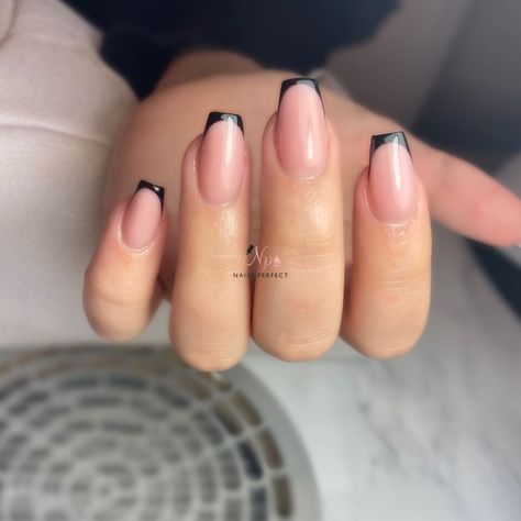 Pink And Black French Nails, Nails With Black French Tips, Nails With Black, Black French Nails, Manicure Designs, Black French Tips, Cow Nails, French Manicure Nails, Minimal Nails