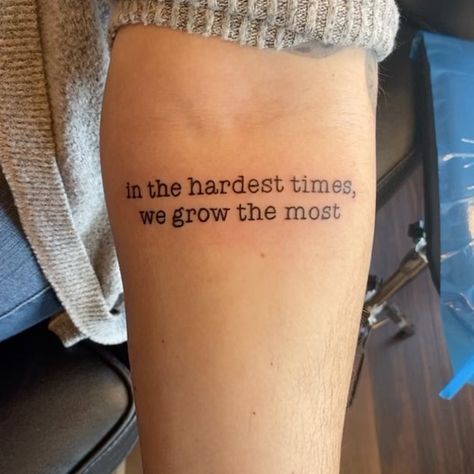 Grit Tattoo, Amen Tattoo, Self Growth Tattoo, Typewriter Lettering, Tattoos About Growth, Growth Tattoos, Music Lyric Tattoos, Growth Tattoo, Tattoo Strength