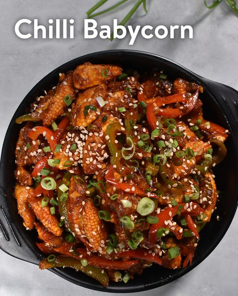 Chili Baby Corn Baby Corn Recipe Indian, Corn Chilli Recipe, Crispy Baby Corn Recipe, Corn Chili Recipe, Chili Recipe With Corn, Baby Corn Recipe, Veg Starters, Corn Chili, Fancy Food Presentation