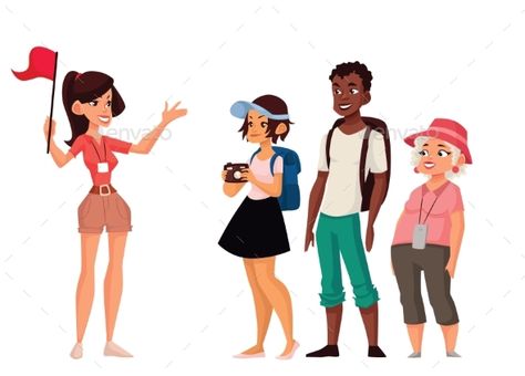 Tour vacation with guide, vector cartoon comic illustration isolated on a white background, a group of tourists listening to the h Illustration Guide, Golden Retriever Illustration, English Creative Writing, Tourist Guide, India Tour, The Orator, Vector Cartoon, Guided Drawing, Cute Little Drawings