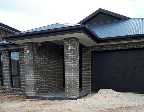 Grey Brick Exterior, Dark Brick House Exterior, Gray Brick House Exterior, Grey Brick House Exterior, Workshop House, Grey Brick Houses, Dark Homes, Brick House Colors, Brick Colour