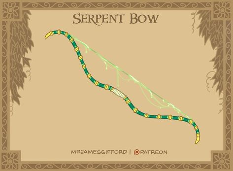 James Gifford, Short Bow, D D Items, Super Powers Art, Fantasy Props, The Serpent, Dungeons And Dragons Homebrew, Tabletop Rpg, Superhero Art