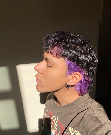 Purple Mullet, Color Block Hair, Dyed Hair Men, Hair Dye Tips, Split Dyed Hair, Shaved Hair Designs, Short Grunge Hair, Men Hair Color, Split Hair