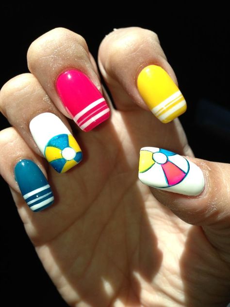 summer themed nail art Pool Nails, Nail Art For Kids, Kids Nail Designs, Halloween Nails Easy, Holiday Nail Designs, Nail Art Designs Summer, Nail Designs Valentines, Glamorous Nails, Nails For Kids