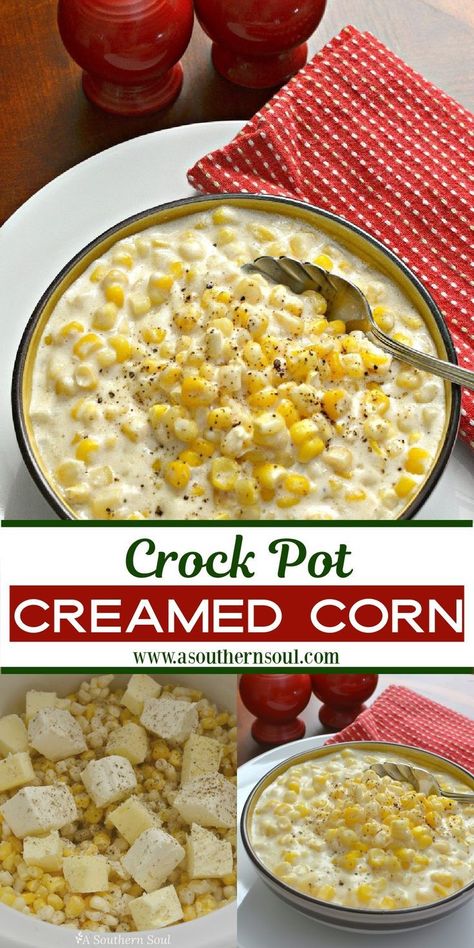 Cream Corn Crockpot, Crockpot Creamed Corn, Cream Corn Recipe Crock Pot, Christmas Crockpot Recipes, Homemade Cream Corn, Crock Pot Corn, Slow Cooker Creamed Corn, Corn Recipes Side Dishes, Crockpot Side Dishes