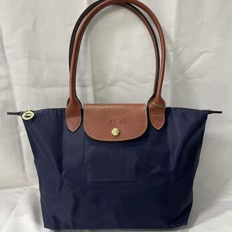 Longchamp dark blue tote bag Longchamp Bag Medium, Longchamp Medium, Longchamp Bag, Longchamp Handbags, Blue Tote Bag, Brown Cowhide, Bag Dark, Blue Tote, School Essentials