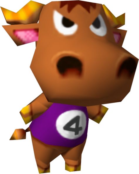 I've gotta do my laundry, but look at this weather... ― Chuck, Animal Crossing Chuck (ビフテキ, Bifuteki?, Beefsteak) is a cranky bull villager in the Animal Crossing series. Being a bull, Chuck's name probably comes from the cut of meat "ground chuck". His phrase relates to beef jerky, a type of food made from cows. It may also relate to the fact that cranky villagers can act like jerks. His Japanese name, Bifuteki, means "beefsteak," in Wasei-Eigo (Words borrowed from English that are used in Japa Old Animal Crossing, Chuck Series, Ground Chuck, Angry Expression, Chuck Steak, Game Graphics, Live Songs, Old Makeup, Animal Crossing Villagers