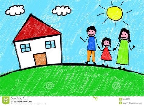 Family House Freehand Child  Drawing - Download From Over 38 Million High Quality Stock Photos, Images, Vectors. Sign up for FREE today. Image: 35043512 Sunny Day Illustration, Drawing A House, Drawing With Crayons, Family Picture Drawing, Teddy Drawing, Big Family House, Drawing Pictures For Kids, House Drawing For Kids, Toddler Drawing