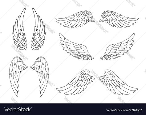 Open Angel Wings, Angel Wings Tattoo, Wings Tattoo, Angel Wings, High Res, Png Images, Adobe Illustrator, White Background, Hand Drawn