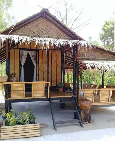 Nipa Hut Design Modern, Modern Bamboo House, Small Bamboo House, House Layout Drawing, Small Craftsman House, Very Small House, Small Craftsman House Plans, Arched Cabins, Filipino House