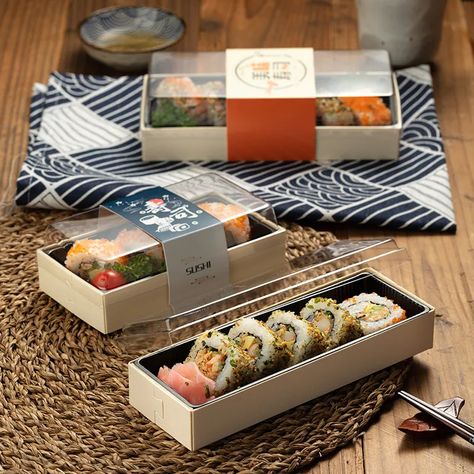 Sushi Takeaway, Sushi Take Out, Food Containers Design, Kinds Of Sushi, Japanese Food Packaging, Japanese Pastries, Sushi Box, Takeaway Packaging, Japanese Food Sushi