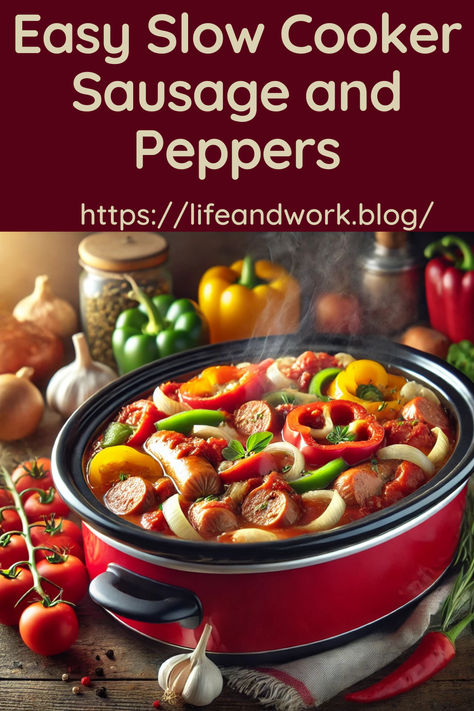 Slow-cooked sausage and peppers are a hearty, flavorful dish perfect for easy home cooking. Sausage And Peppers For A Crowd, Crockpot Sausage And Peppers, Slow Cooker Sausage And Peppers, Sausage And Peppers Crockpot, Sausage Crockpot Recipes, Slow Cooker Sausage, Sausage Crockpot, Italian Sausages, Hot Sausage