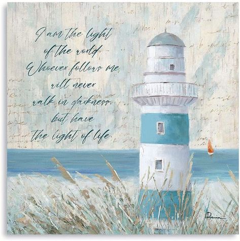 Beach Themed Bathroom, Bible Verse Painting, Lighthouse Decor, Bible Verse Decor, Bible Verse Wall Decor, Bathroom Decorations, Themed Bathroom, Lighthouse Pictures, Beach Theme Bathroom