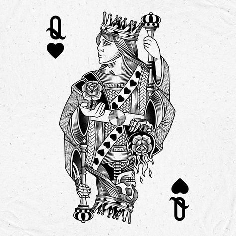 Queen Of Spades Card Tattoo, Queen Of Hearts Tattoo Cards, Queen Playing Card Tattoo, Queen Of Hearts Card Tattoo, King Of Spades Tattoo, Queen Card Tattoo, March Tattoo, King Of Hearts Tattoo, Playing Card Tattoo