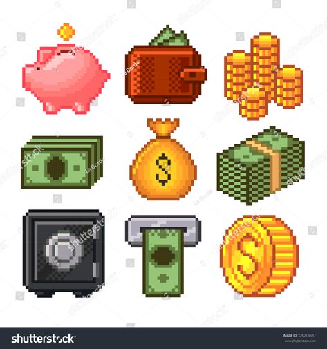 Pixel money icons high detailed vector set #Ad , #AD, #icons#money#Pixel#high Zestaw Ikon, Money Icons, Vector Character Design, Pixel Art Tutorial, 8bit Art, Pix Art, Pixel Design, Pixel Art Games, Minecraft Pixel Art