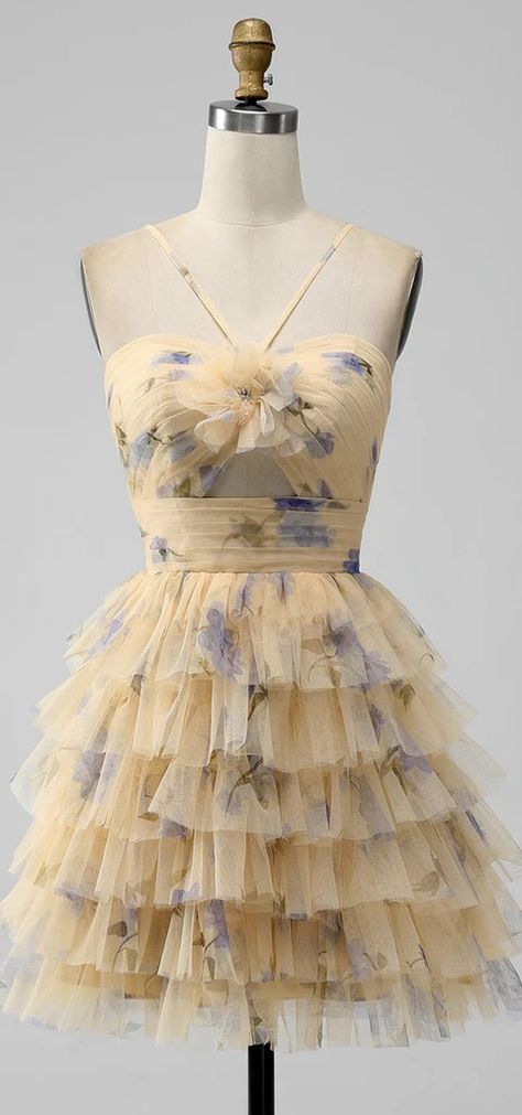 Elegant Halter A-line Tulle Homecoming Dresses Online, HD0743 – RomanBridal Homecoming Dresses Yellow, Hoco 2024, Mitzvah Dresses, Lovely Partner, Floral Prom Dresses, Hoco Dress, Tulle Homecoming Dress, Dress Spaghetti Straps, Dress Up Day