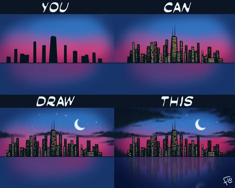 You Can Draw This City Skyline in Procreate following my easy and fully narrated video tutorial Simple Environment Art, Digital Art Easy, Art With Flo, Steps Drawing, Digital Art Tutorial Beginner, Skyline Drawing, Blending Colors, Learn Animation, Prismacolor Art