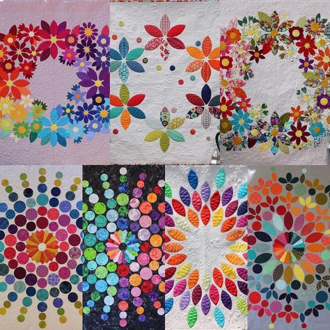 1,002 Likes, 44 Comments - Carolyn Murfitt (@freebirdquiltingdesigns) on Instagram: “Does anyone remember when I was obsessed by lonestars, looking at my latest quilts I have…” Artsy Quilts, Floral Quilt Patterns, Starburst Quilt, Circle Quilt Patterns, Rainbow Quilts, Hexie Quilts, Appliqué Ideas, Modern Quilting Designs, Quilt Applique